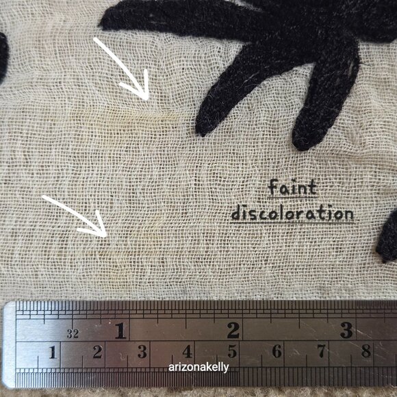 Ivory Wool Scarf with Black Chain Stitch Embroidery - Picture 4 of 14